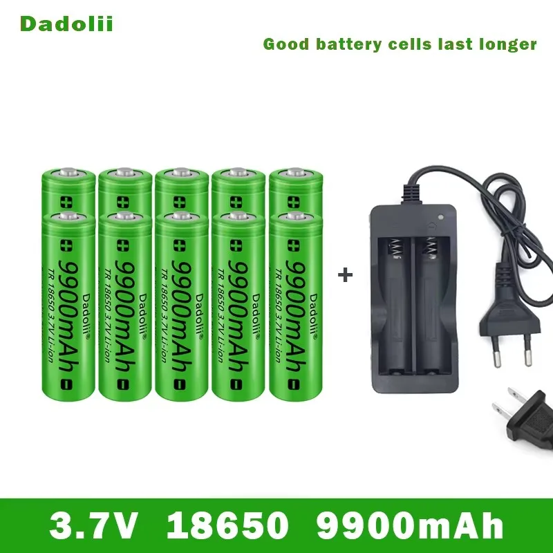 18650 bateria recarregável 3.7v 18650 9800mah capacidade li-ion bateria recarregável para lanterna tocha bateria + carregador: Dourado