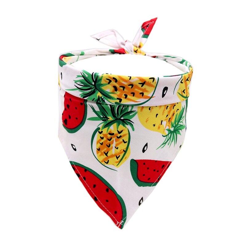 1Pc Bibs Cloth Pet Bandanas Dog Cat Neckerchief Cartoon Fruit Duckling Adjustable Cotton Saliva Triangle Scarf Summer: White Pineapple / M