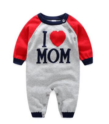 Myudi - 100% Cotton Baby Sweater Newborn I love Dad Mom Letter Coat Toddler one-piece Romper Boys Girl Outwear for Children: I Love Mom