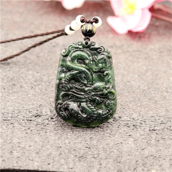 Colgante de signo del zodiaco obsidiana, Jade VERDE negra Natural, chino, accesorios de joyería, amuleto tallado a mano, para mujeres: Dragon