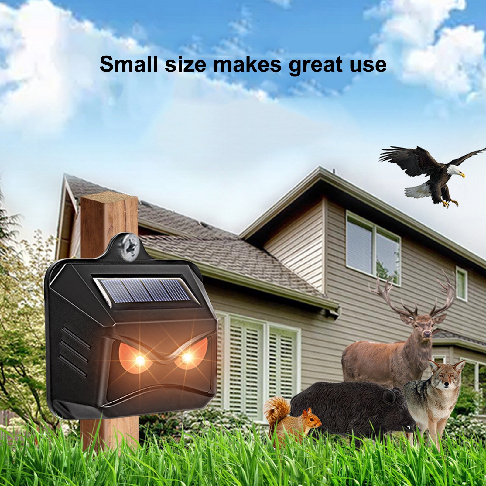 Solar Night Animal Repeller Wild Animal Predator Deterrent, with Red LED Light Effective Repellent Solar Charging Drive Repeller