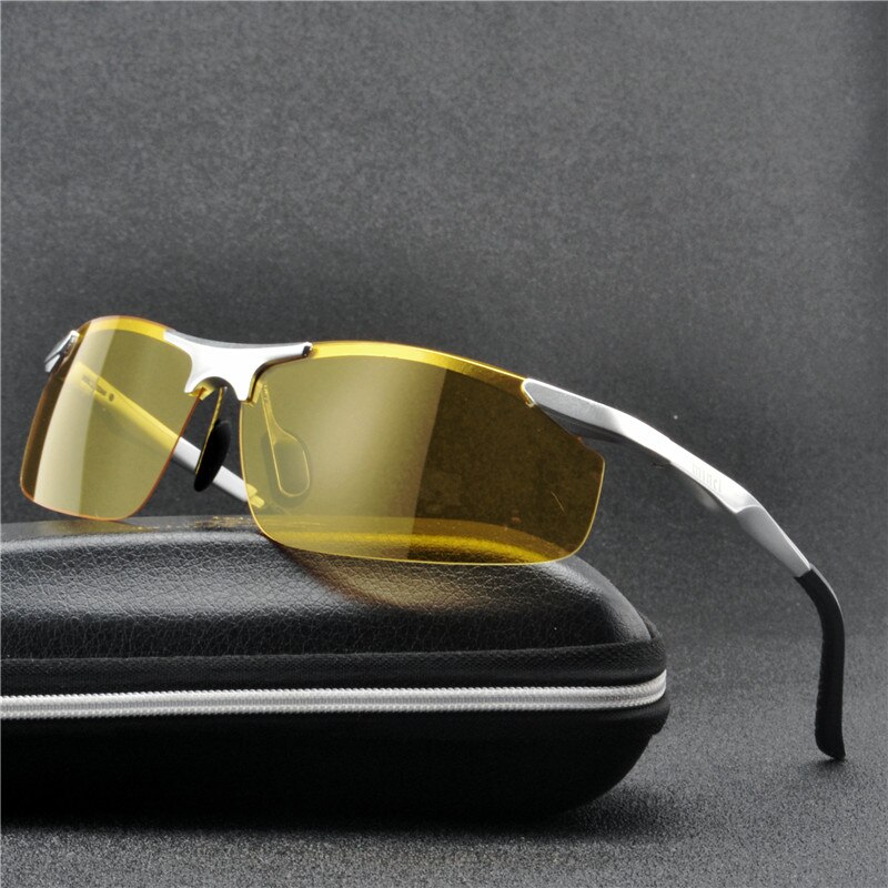 Mincl solbriller til mænd kvinder nattesyn beskyttelsesbriller bil kørebriller briller anti-refleks gul linse briller med kasse fml: Sølvgul