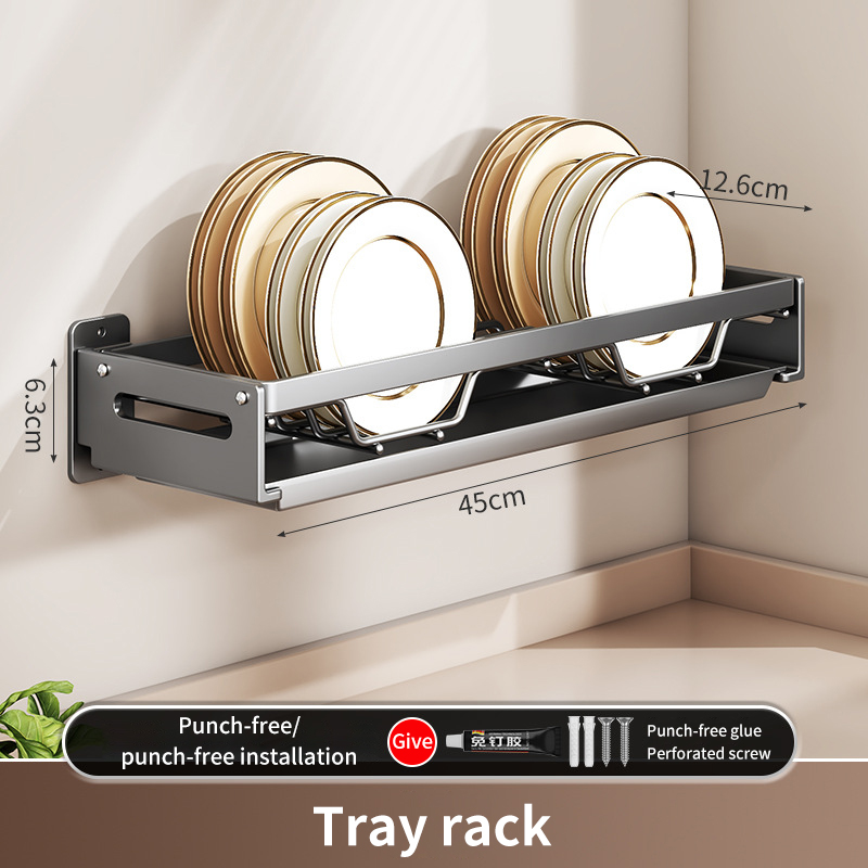 Kitchen Bowl Plate Drying Storage Shelf Wall Mounted Dish Drainer Rack Multifunction Chopsticks Spoon Tableware Dish Holder: DEEP BLUE