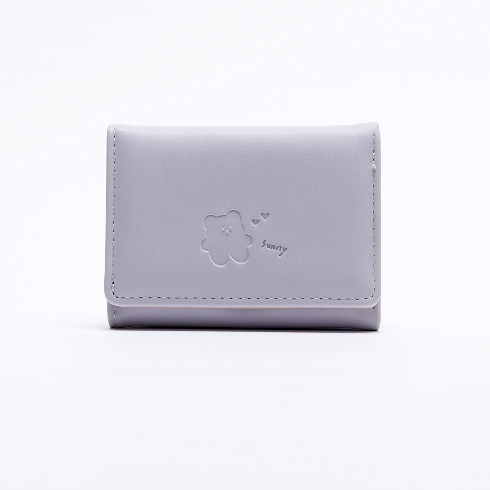 Kvinner kort tynn koreansk versjon søt tegneseriebjørn dame liten lommebok student trefoldig lommebok kvinnelig kort myntpung: Mørk khaki