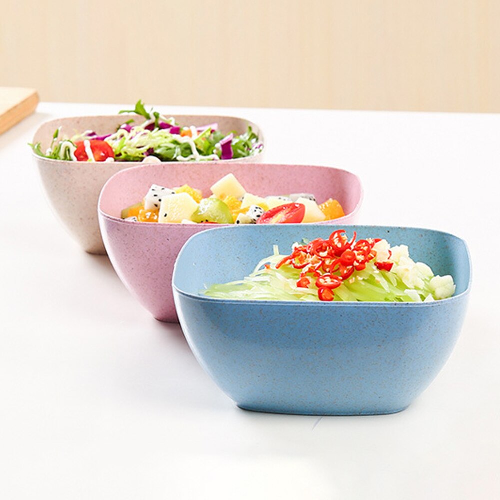 Kjøkken hvete halm bolle suppe salat bolle firkantet miljøvennlig matbit tørket frukt skål tallerken holder boller kjøkken tilbehør