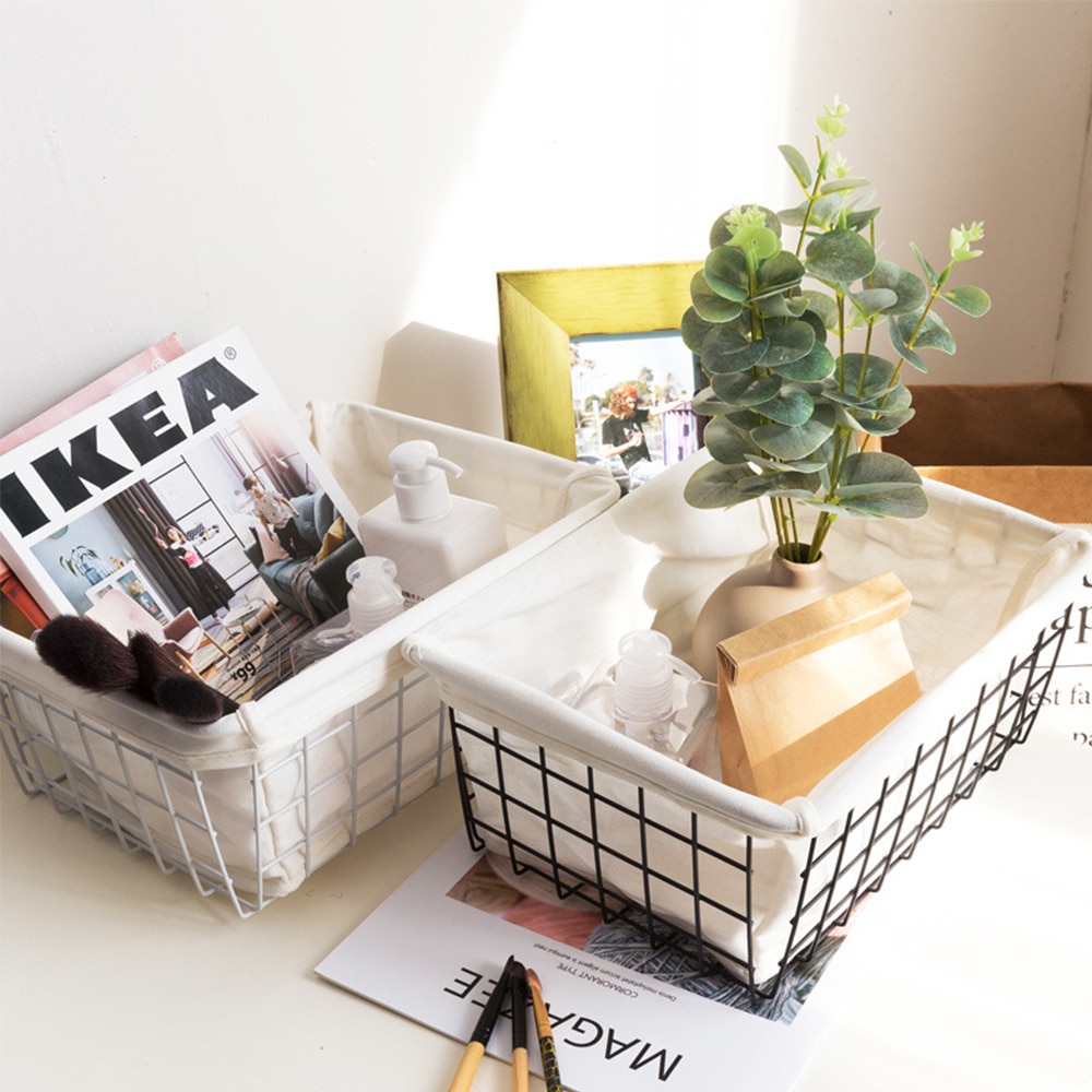 Cesto de hierro de estilo nórdico para almacenaje, cesta para pan y aperitivos, soporte organizador para el hogar, almacenamiento de artículos diversos de cocina para el baño