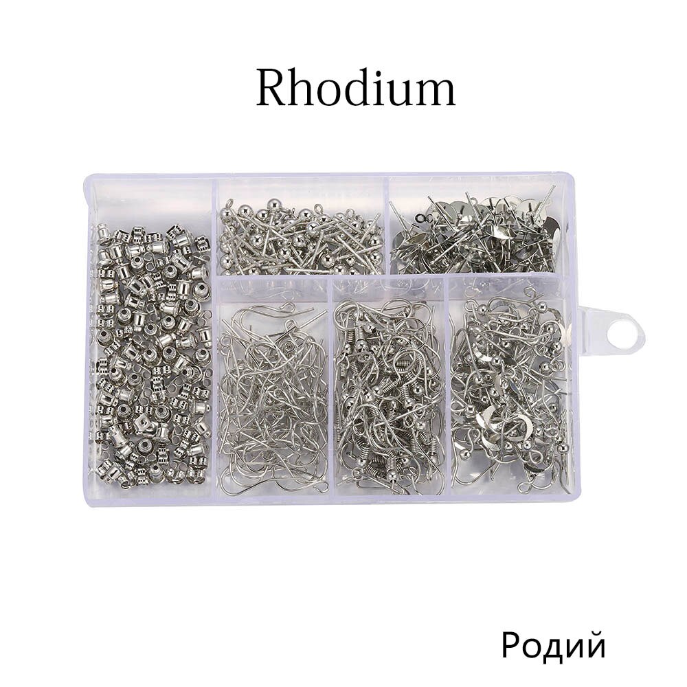 Conjunto de fornituras para joyería, collar, cadena, pendiente, alambre, aguja de joyería, estilo mixto, kits de suministros de joyería, 4 colores, 300 Uds.: Rhodium