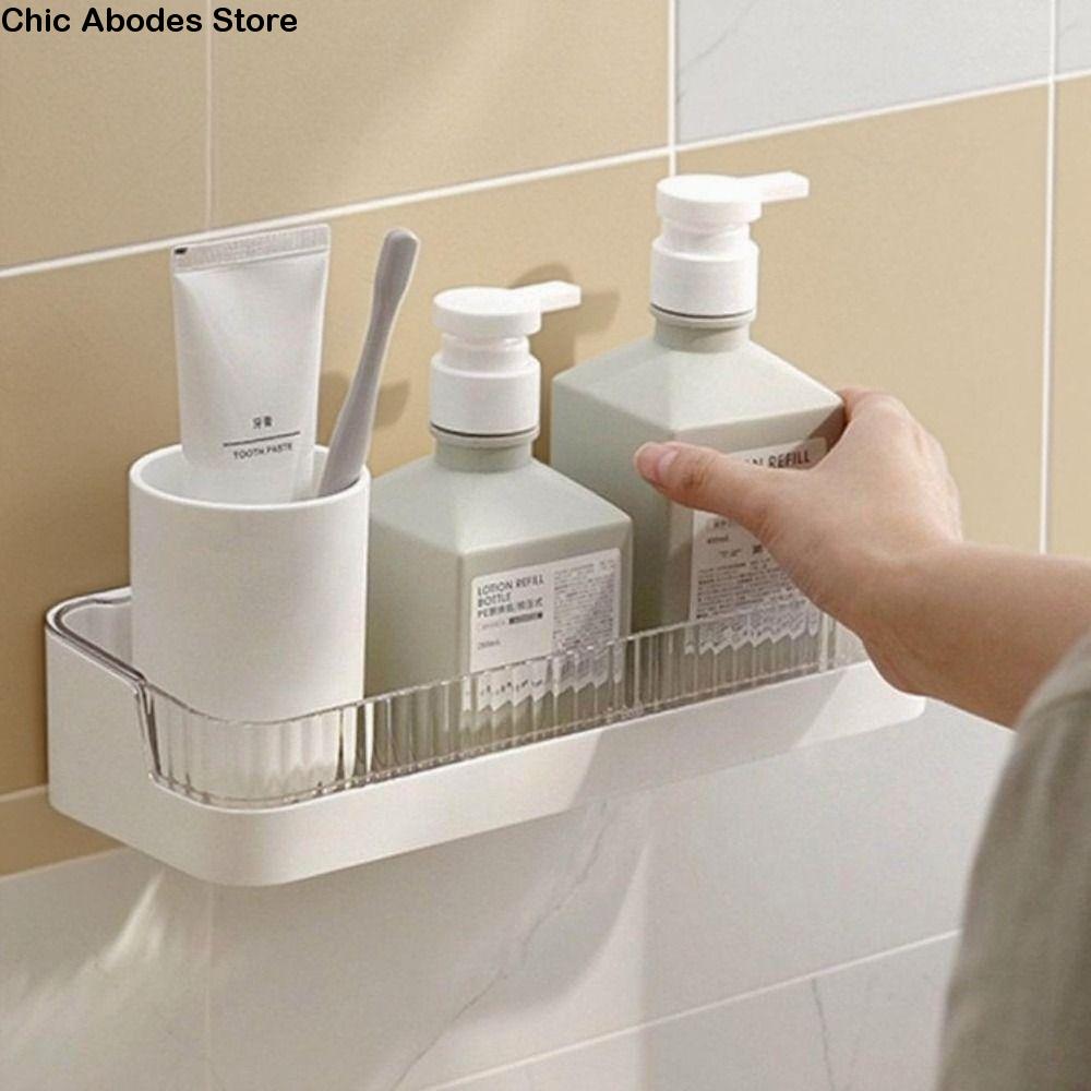 Praktisk väggmonterad badrumshylla utan spik plast toalettartiklar hållare platsbesparande rostfri badrumshylla dusch