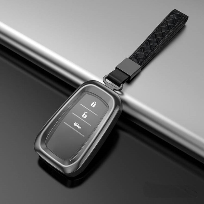 TPU Car Key Case Full Cover Shell For TOYOTA RAV4 Alphard FJ CRUISER Car Keychain: LeatherB-Gray