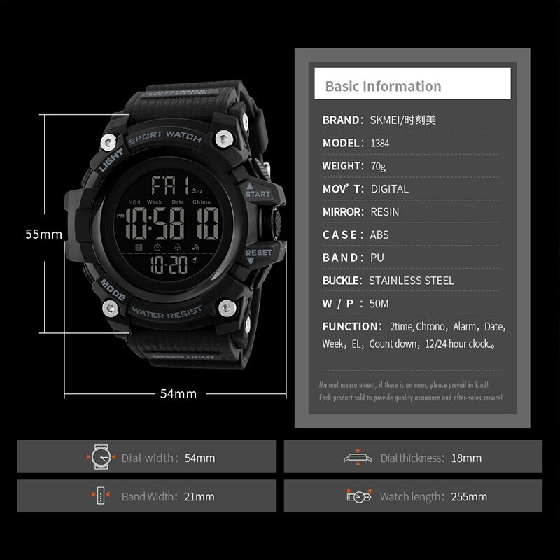 Skmei sport klokker herre digital klokke klokke 2 tid 12/24 timer el ligjt vanntett armbåndsur relogio masculino 1384