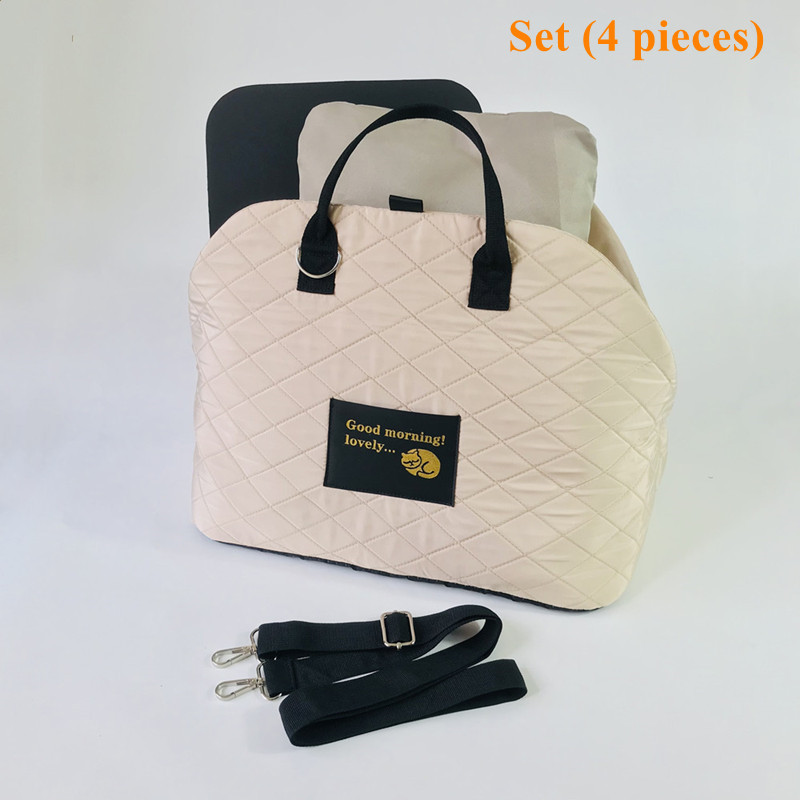 Perrera para perros montada en coche, bolso cruzado para gatos, bolso de transporte para perros y gatos al aire libre, cómoda bolsa para gatos que camina para perros, cama para mascotas en casa: Color blanco arroz
