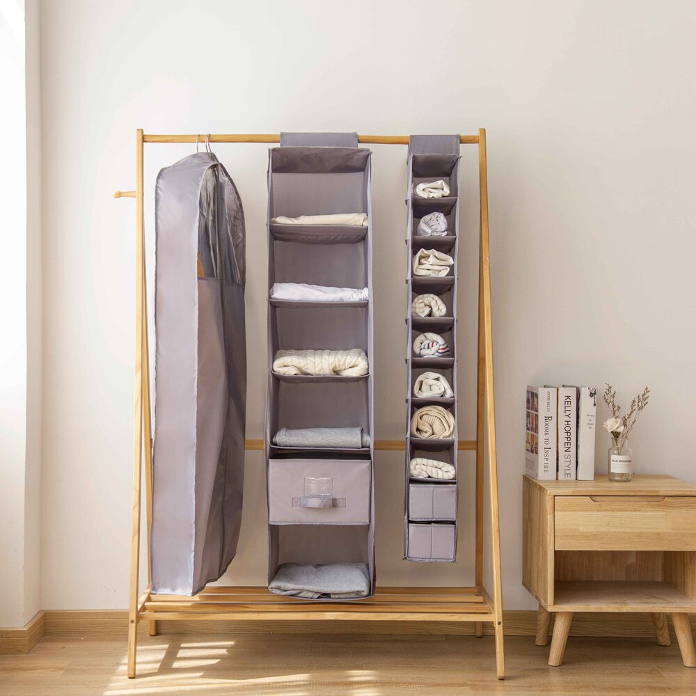 10-Tier Space-Saving Oxford Fabric Closet Hanging Shelf Organizer Collapsible Clothing Shoe Storage Box Holder