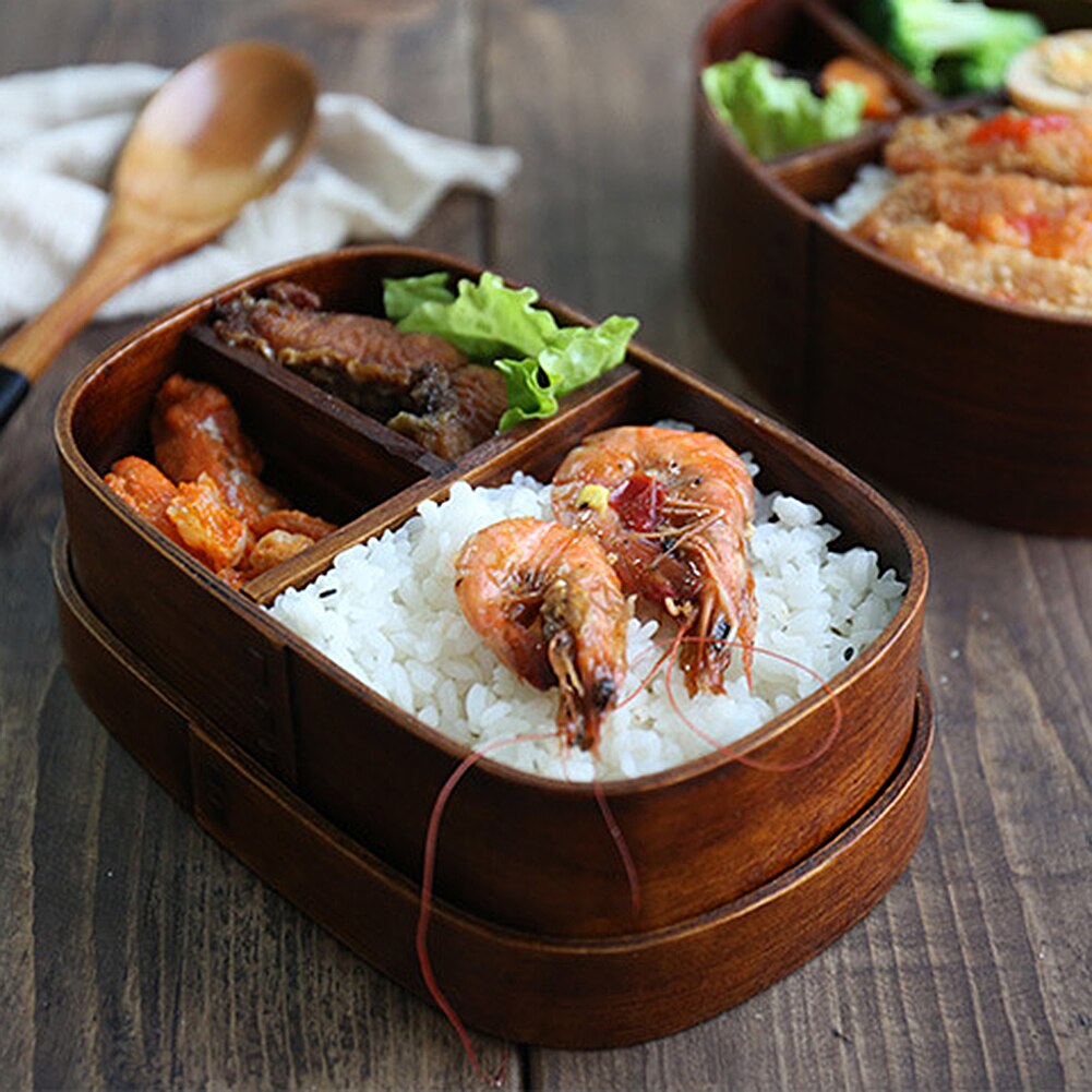 Reusable Kids Portable Wooden Lunch Box Picnic Bento Dinnerware Office Food Container Wood Lunch Box Tableware 600ml Dining Box