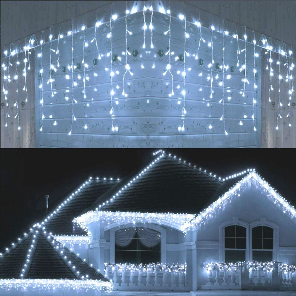Waterproof Christmas Lights 5M Droop 0.4-0.6m Outdoor Icicle String Lights for Garden Mall Eaves Balcony Fence House Decoration