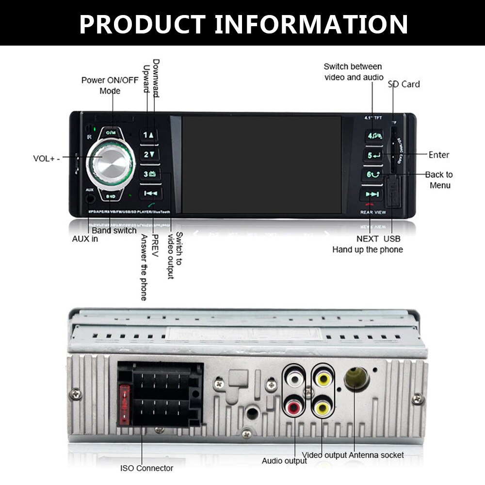 Car Radio 4.1" MP5 Audio Video Player Bluetooth USB Charging Aux Remotes In-dash Car PM5 For Auto