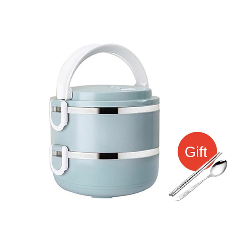 Microwave Stainless Steel Thermal Lunch Box Food Storage Box Travel Picnic Leakproof Lunch Box Students Work Adult Lunch Box: Blue 2 Layer