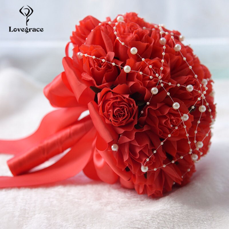 Bruiloft Bruidsboeket Holder Zijde Kunstmatige Rozen Roze Bruidsboeket voor Bruidsmeisjes Mariage Parel Decor Zijde Bloem Boeket