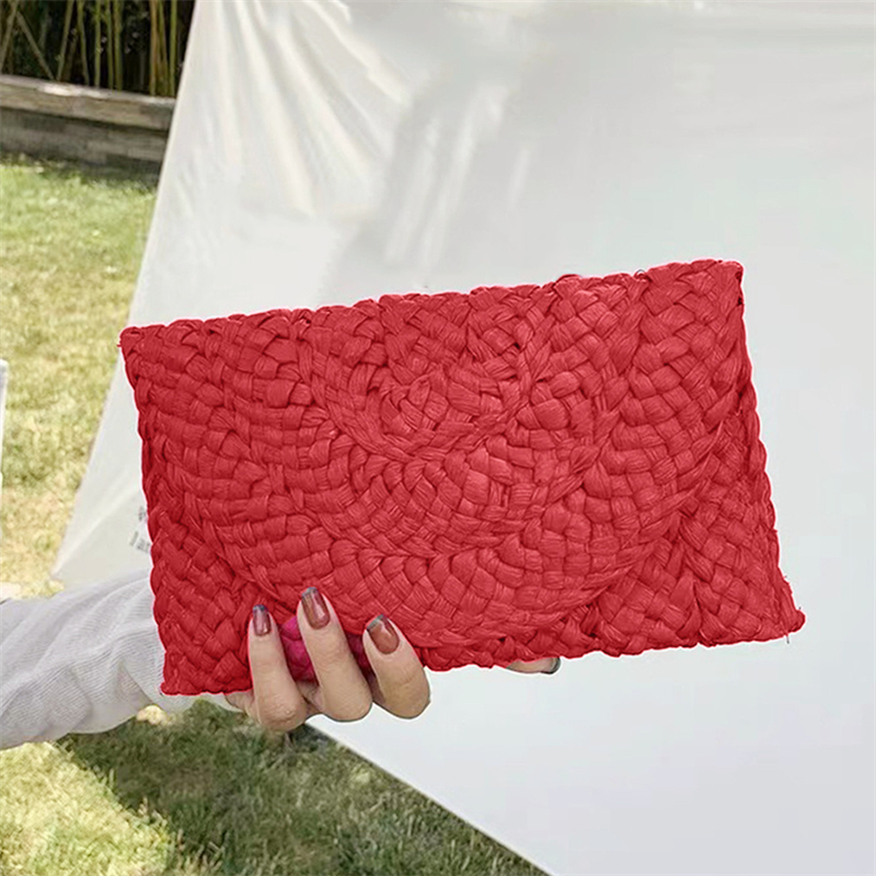 Yogodlns bolso de mano tejido de cáscara de maíz para cena, bolso grande de paja Simple a la para mujer, cartera informal de verano para vacaciones para mujer: Castaño