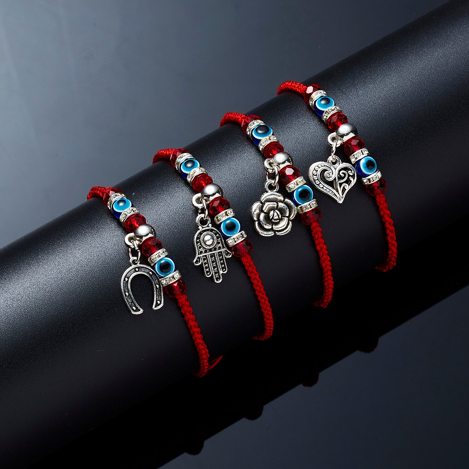 9 estilos trenzado suerte cordel rojo mano de Hamsa encanto pulsera maldito azul ojo perlas pulsera de joyería de amistad para los hombres y las mujeres