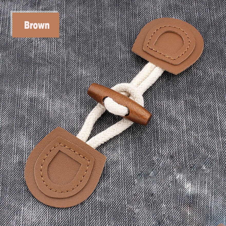 1Set Horn Buttons Duffle Coat Jacket Fasteners Toggle with Leather Patch Buckle Buttons for Overcoat Decor Sewing Accessories: Brown