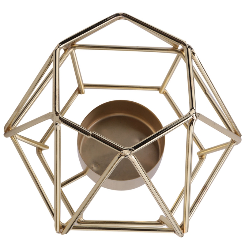 Set di 2 portacandele Tealight geometrici in metallo dorato per decorazioni per soggiorno e bagno-centrotavola per matrimonio e sala da pranzo