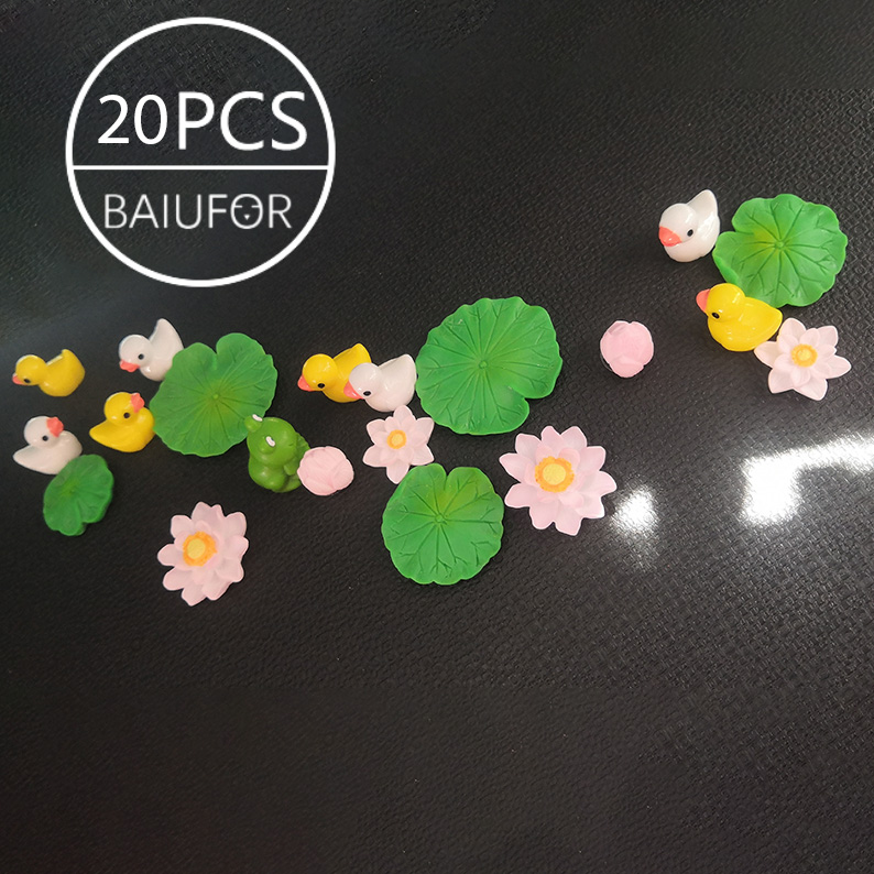 BAIUFOR pez hoja de loto pato de dibujos animados conjunto terrario acuario figuritas DIY Hada jardín pecera paisaje miniatura decoración del hogar: plum