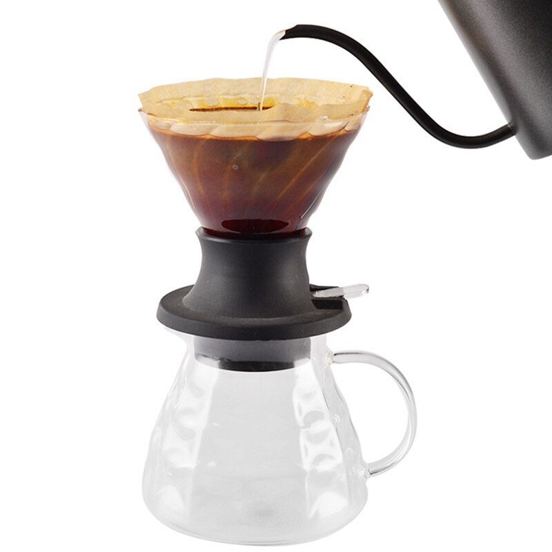 Immersion Coffee Dripper Glass V60 Pour over Coffee Maker V Shape Drip Coffee Filter with Push Switch Blac