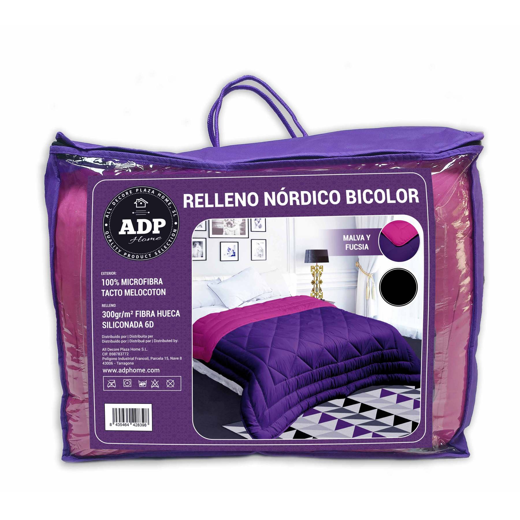 ADP Home - Edredón Nórdico Bi-Color 300 Grms 100% Fibra Hueca Siliconada 6D, Exterior 100% Microfibra Tacto de Melocotón