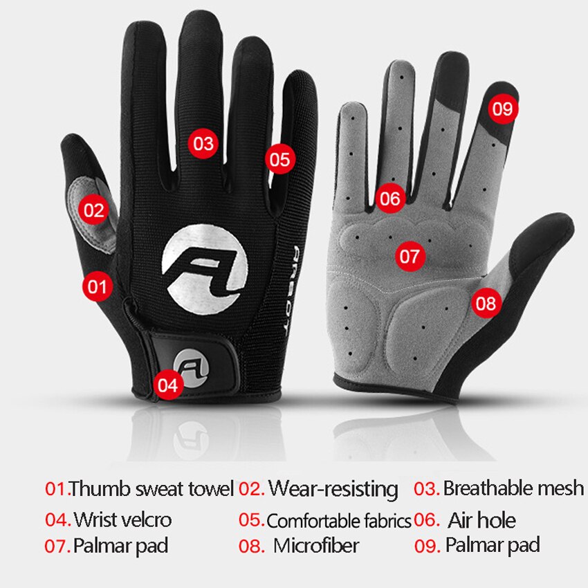Guantes de ciclismo para hombre antideslizantes con pantalla táctil, antigolpes, transpirables, de dedo completo, para deporte, Fitness, guantes para motocicleta y bicicleta