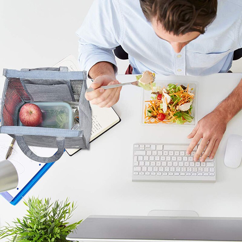 Lunchtas, geïsoleerde lunchtas, grote waterdichte lunchtas voor volwassenen, voor mannen of vrouwen (grijs)