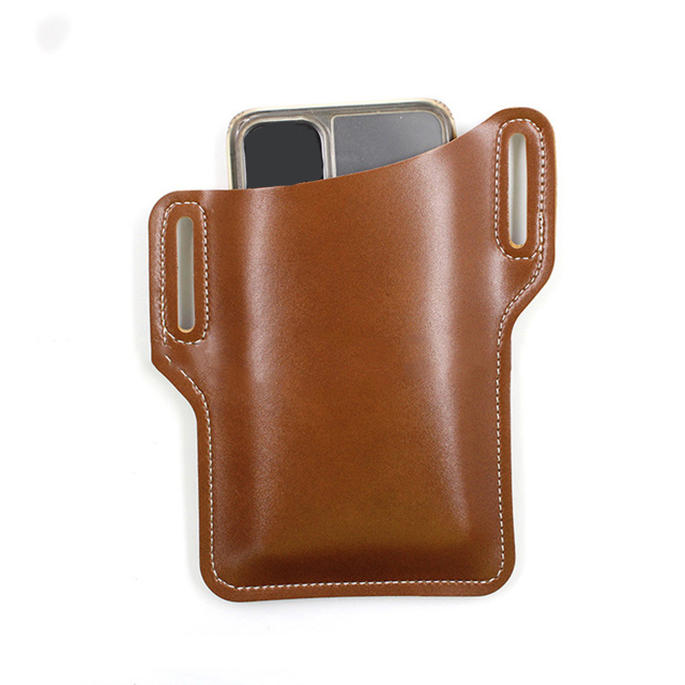 Mannen Lederen Vintage Pack Heuptas Belt Clip Telefoon Holster Reizen Wandelen Mobiele Mobiele Telefoon Case Cover Belt Pouch Purse: Light Brown