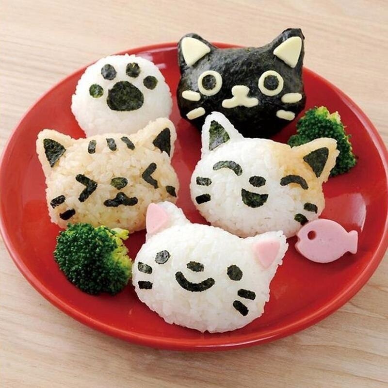 1 uppsättning söt leende katt sushi ris mögel dekor skärare smörgås japansk risboll julgran halloween pumpa formar diy verktyg
