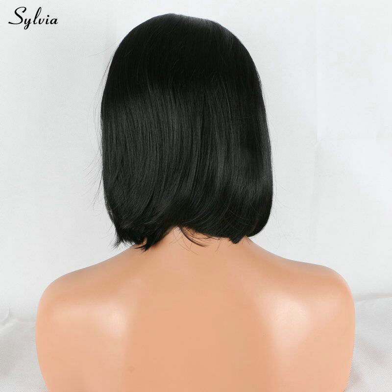 Sylvia short bob lace front synthetic wig natural black middle part soft hair China style women replacement heat resistant fiber