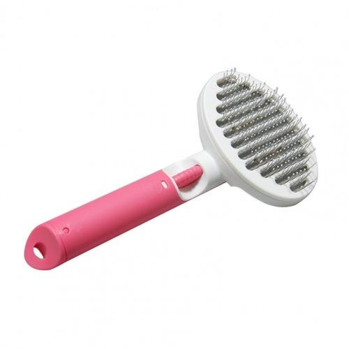 Brosse de Massage en acier inoxydable pour animaux de compagnie, peigne incliné, dents, facile à utiliser, brosse de toilettage pour chat:  Pink Ellipse