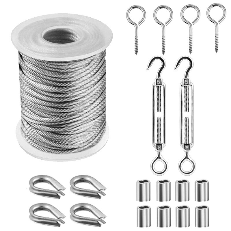 1 Set 15/30 M Multifunctional Wire Rope Kit Stainless Steel Cable Tent Cord Hanging Clothesline Outdoor Cable Guardrail Ropes