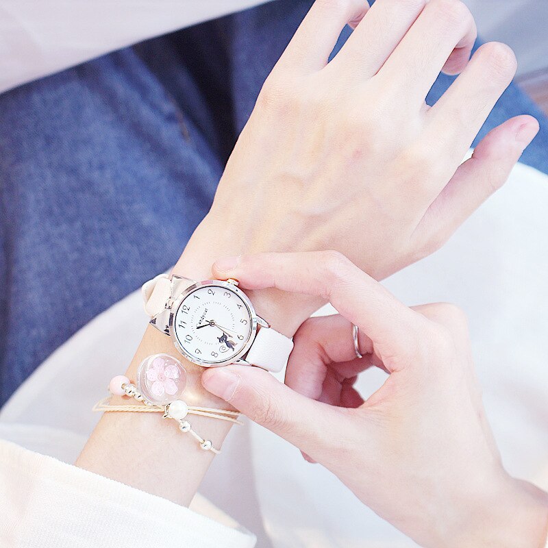 freundlicher Uhren Studenten freundlicher Rosa Uhr Mädchen Art Stunden Schwarz Katze Quarz Armbanduhr Mädchen Uhren freundlicher uhren