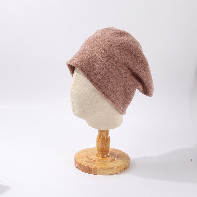 Nowy 100% kaszmir czapka czapka bez daszka kobiety jesienno-zimowa zwykły miękka ciepła wełna ochrona słuchu czapka damska japońska dzianinowa czapka z czaszkami: Mocha