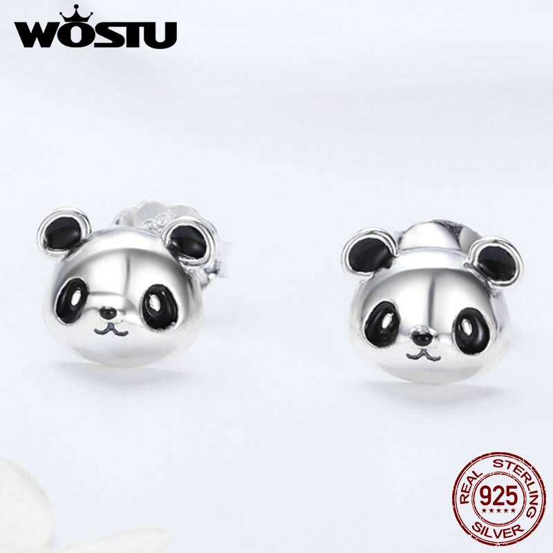 WOSTU Original Brand 100% 925 Sterling Silver Lovely Panda Stud Earrings For Women Jewelry DXE386