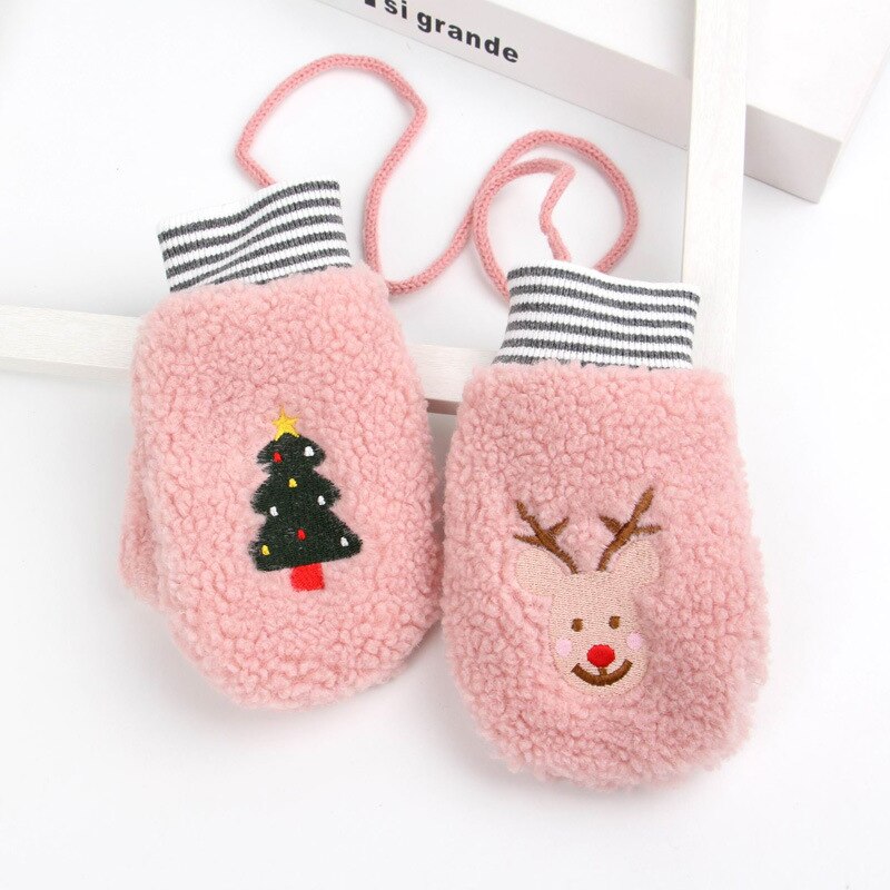 Winter Weihnachten Neue kinder Verdickt Warme Handschuhe Für Mädchen Und Jungen Lamm Samt Handschuhe Kinder Tasche Finger Handschuhe: Pink