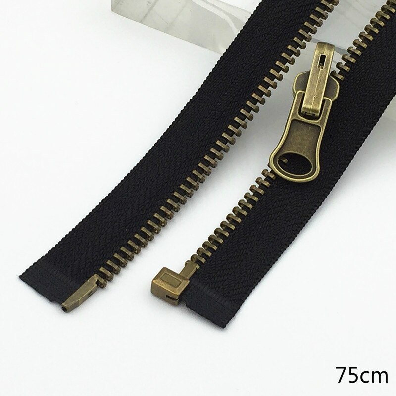 5#   sort tape messing bronzetænder messing metal lynlås 75 80 100 120cm 1 stk diy tøjjakke tilbehør til beklædningsgenstande: A-sort 75cm