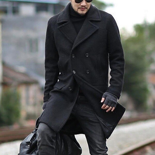 Neue Frühling Herbst Winter herren Graben Mantel warm Verdicken Jacke Wolle Peacoat Lange Mantel Spitzen Herren Windbreaker Jacken: Schwarz / M