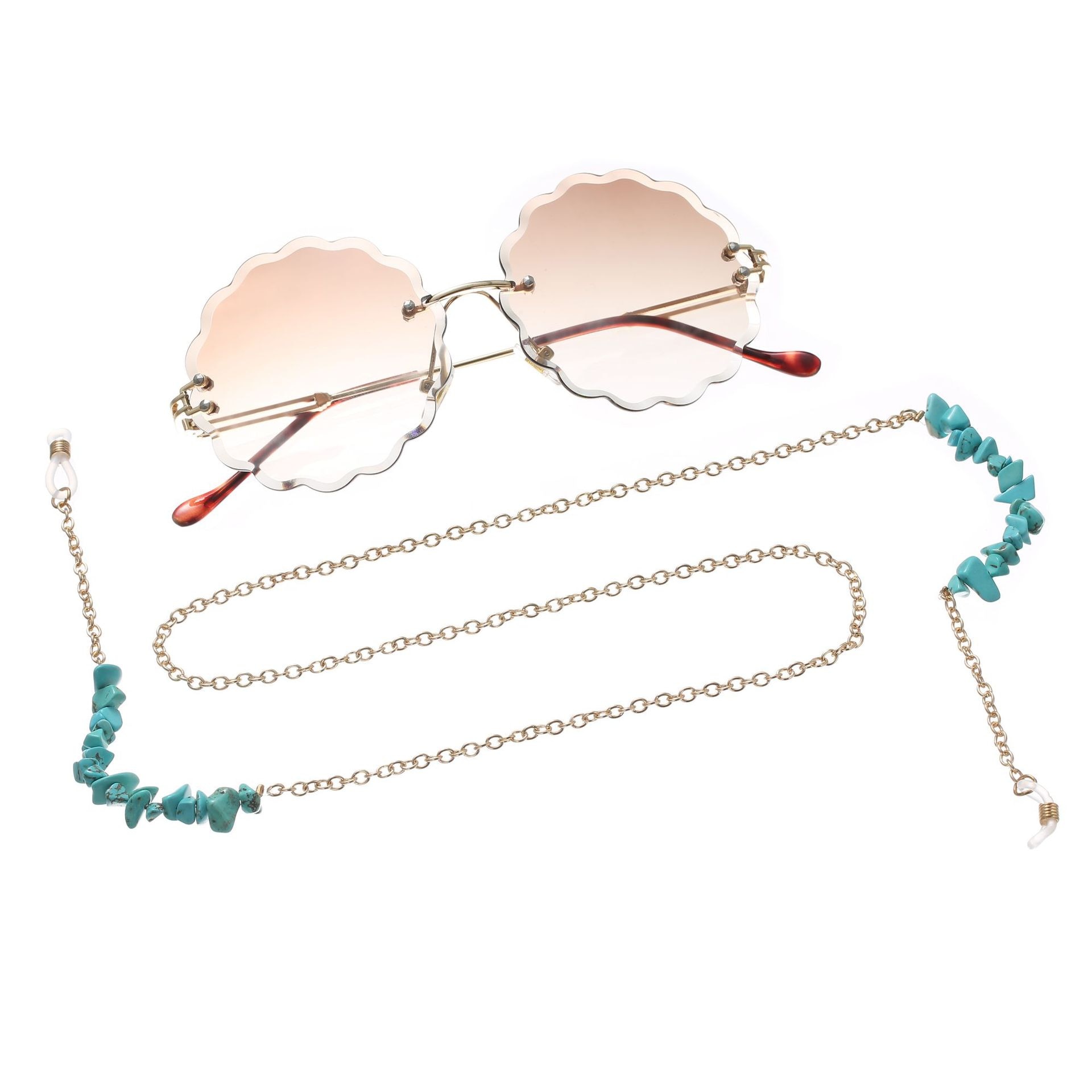 Onregelmatige blauwe stenen kralen bedel zonnebril lanyard riem ketting bril bril ketting koord voor leesbril