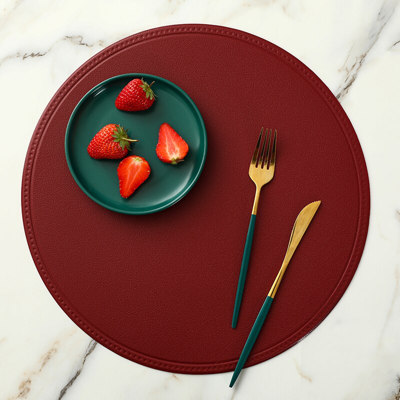 1Pc Ronde/Rechthoekige Faux Lederen Placemat Waterdicht Olie-Proof Warmte-Isolerende Tafel Mat Hotel Restaurant Tafel pu Placemat: Red 01