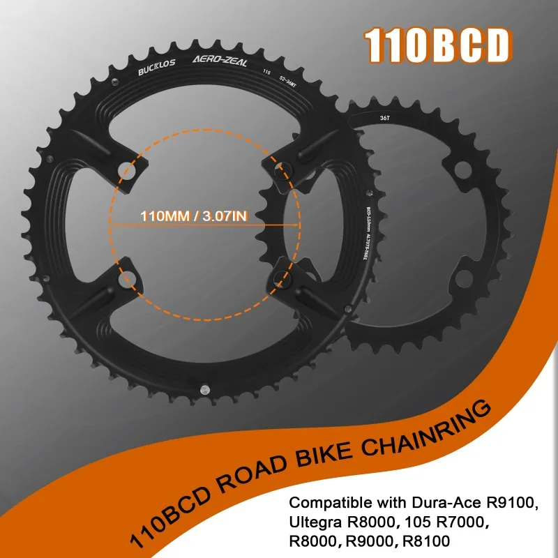 Plato de bicicleta BUCKLOS 110 BCD, plato de bicicleta de carretera de doble velocidad 34T 36T 39T 50T 52T 53T, rueda de cadena de bicicleta para pieza de bicicleta SHIMANO