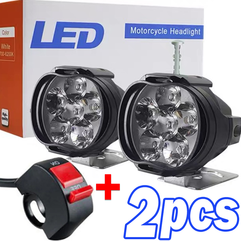 Motorcycle Headlight Spot Lights High Bright Waterproof Scooter Auxiliary Lamp Spotlights 6 LED Fog Bulb Work Lights with Switch