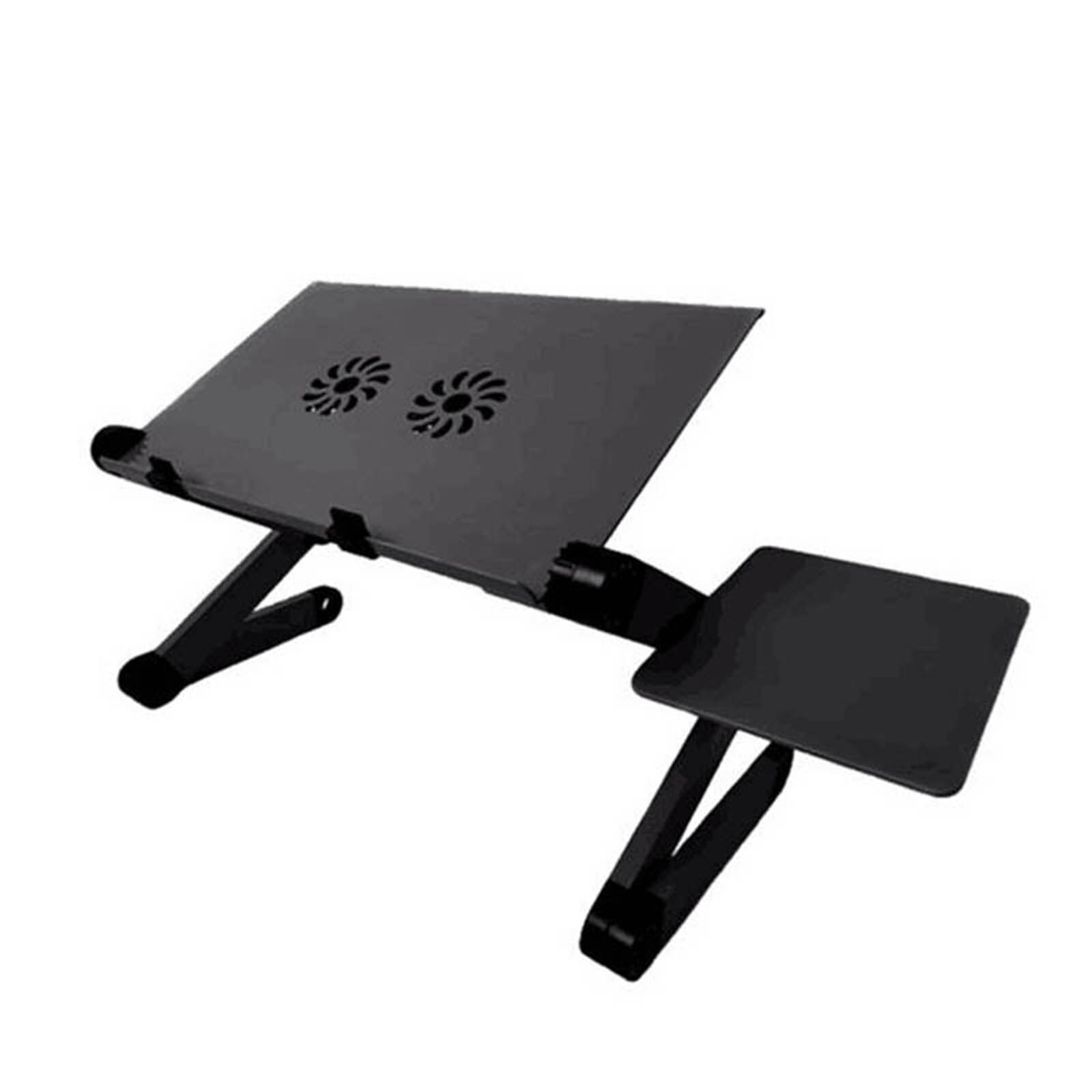 Aluminium laptop opvouwbare computerstandaard voor bed, multifunctioneel, draagbaar en ergonomisch laptopbureau gq: Muismat met dubbele ventilator
