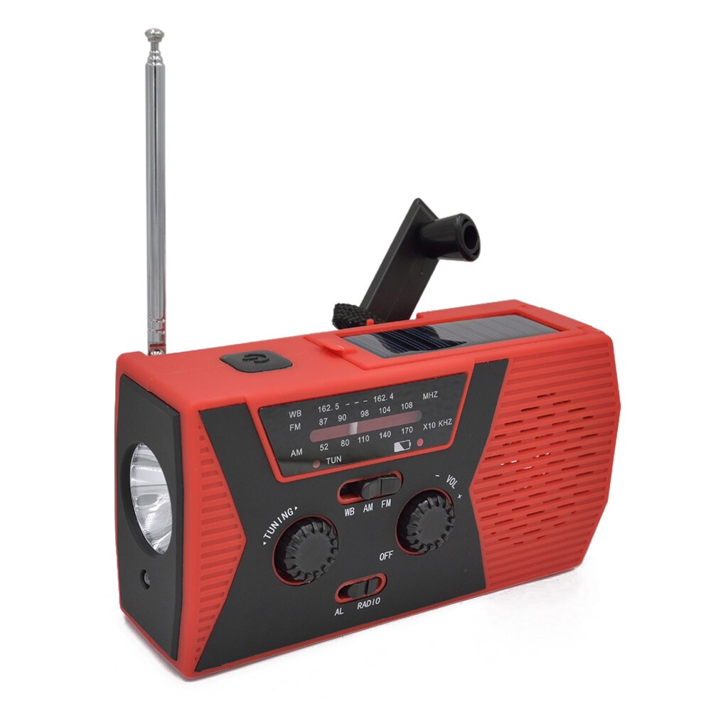 Hand Radio Solar Crank Dynamo Powered Am/Fm Weer Waterdichte Radio Gebruik Emergency Led Zaklamp En Power Bank: Rood