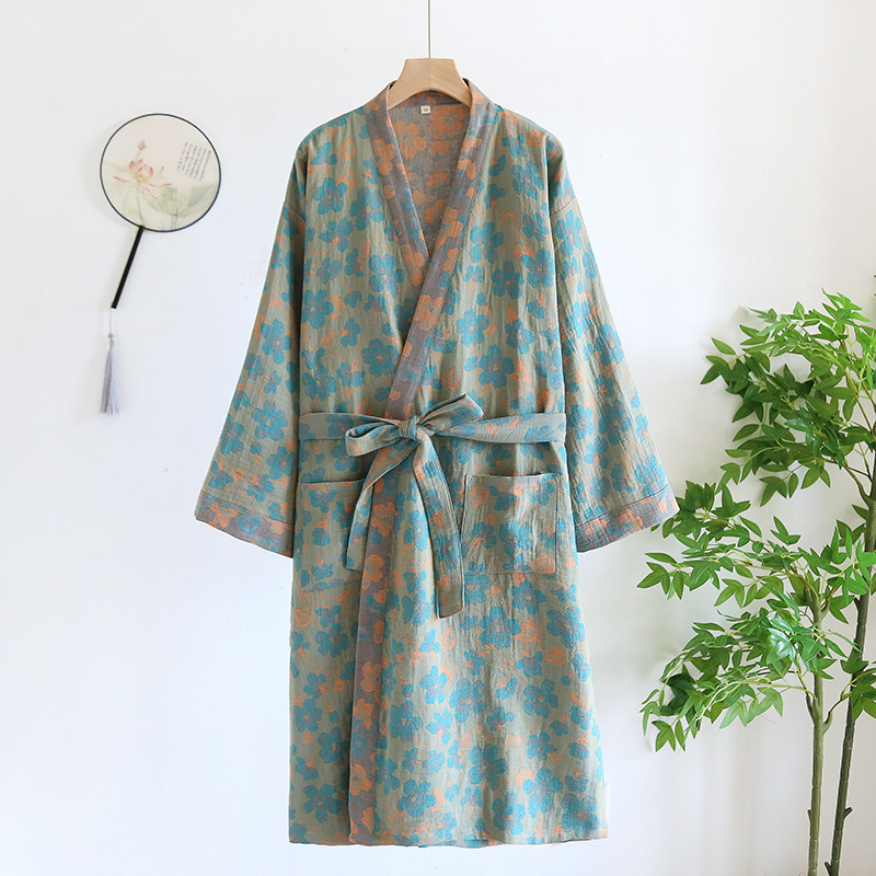 Batas de algodón puro para mujer, albornoz de manga 3/4 para primavera y otoño, batas de mañana estampadas para mujer, ropa holgada para el hogar, batas para dormir