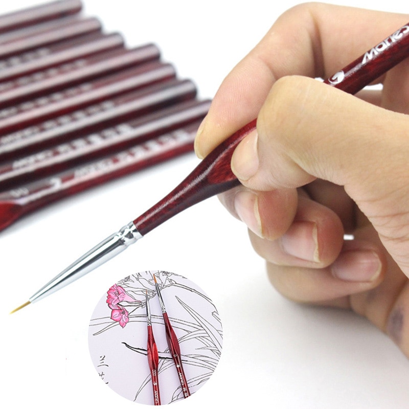 10 Stuk Kwast Miniatuur Detail Fineliner Nail Art Tekening Borstels Wolf Half Penselen Voor Acryl Schilderen Leveringen
