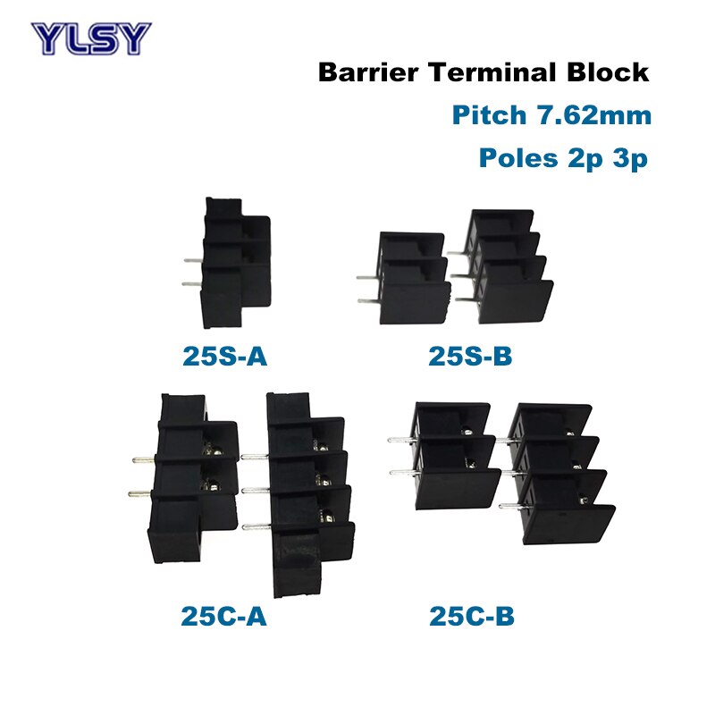 50 Stuks Pitch 7.62Mm Barrier Schroefkroonsteen Morsettiera Straight 2/3Pin Draad Kabel Pcb Connector Bornier 15A 22-14AWG 2.5mm2